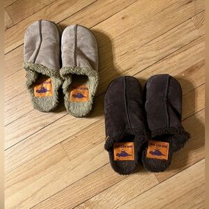 rocket dog suede sherpa lined clogs in chocolate brown & light tan both size 6